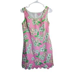 Lilly Pulitzer Nina Tootie Scalloped Hem Dress Pink Green Butterfly Print Size 4